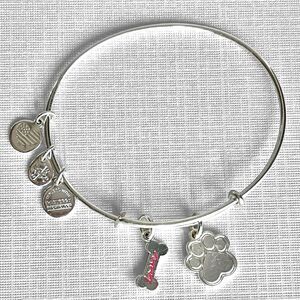 Alex and Ani Dog Bone Paw Print Bracelet Silver Tone Love Charm Bangle Puppy